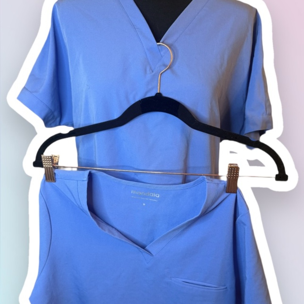 Mandala Light Blue Scrub Tops (Set of 2)